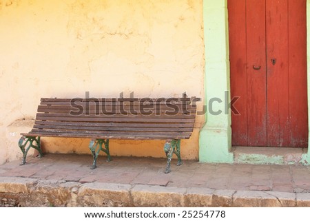 Old artistic bench and doorway in Mexico