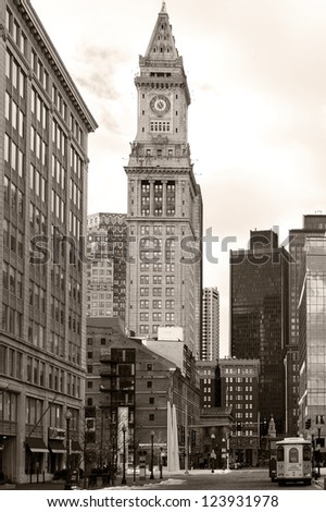 BOSTON, USA - JANUARY 5: After unoccupied and inaccessible for 14 years, the Boston Custom House was converted into a 87-room Marriott Hotel remaining like that as seen on January 5, 2013.