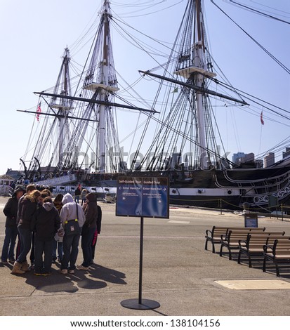 BOSTON - April 20: Launched in 1997, The USS Constitution is the world\'s oldest commissioned naval vessel afloat as seen on this photo taken on April 20, 2013 in Boston, Massachusetts, USA.