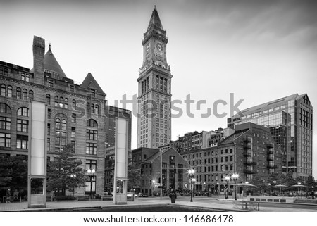 BOSTON, USA - JULY 18: After unoccupied and inaccessible for 14 years, the Boston Custom House was converted into a 87-room Marriott Hotel remaining like that as seen on July 18, 2013.