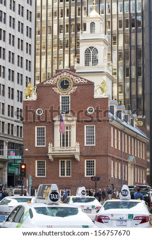 BOSTON, USA - JULY 18: The Old State House, Built in 1713 in Boston, MA, USA, is the oldest public building in the city serving now as a history museum. Photographed as it is on July 18, 2013.