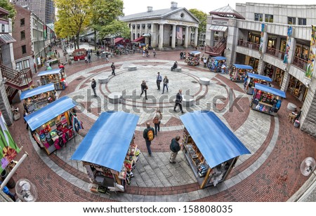 Boston, Usa - January 19: Initially Built As An Indoor Commercial Pavilion, The Quincy Market Was Naturally Expanded To A Plaza Surrounded By Stores As Seen On January 19, 2013 In Boston, Ma, Usa.
