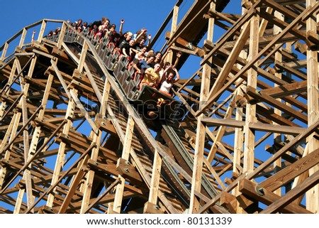JACKSON, NEW JERSEY - JUNE 25. Guests having fun on one of Six Flags Great Adventure\'s newest roller coasters the El Toro, Jackson on June 25, 2011.