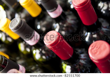 Bottles of wine in a wine cellar.