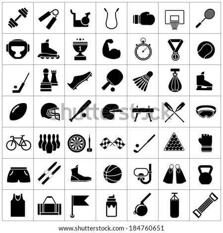 Set icons of sports and fitness equipment isolated on white Vector illustration Set icons of sports and fitness equipment isolated on white Vector illustration