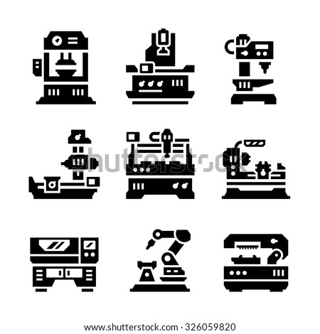 Set icons of machine tool isolated on white. Vector illustration