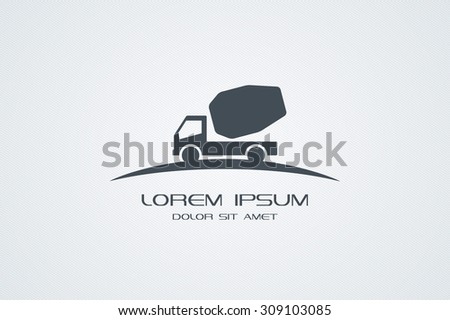 Concrete mixer logo and earth symbol on gray background.
