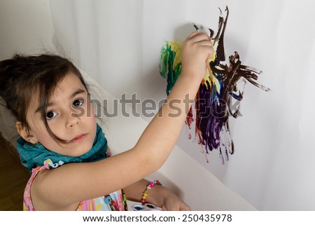 young little girl portrait painting on wall