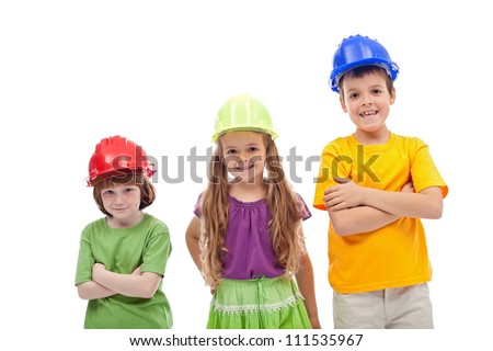 Professional guidance day - kids with hard hats, isolated