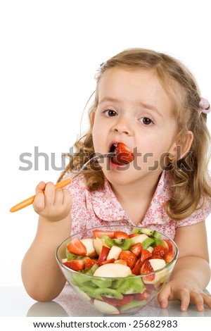 Clip Art Eating Healthy. Little girl eating fruit