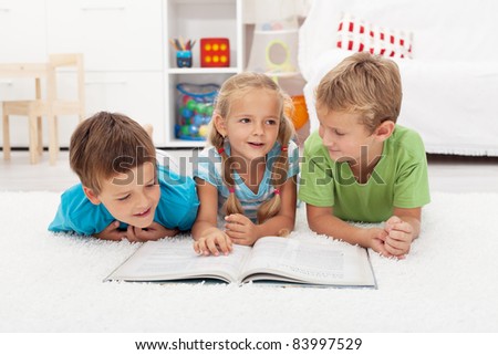 Kids practice reading and story telling in their room