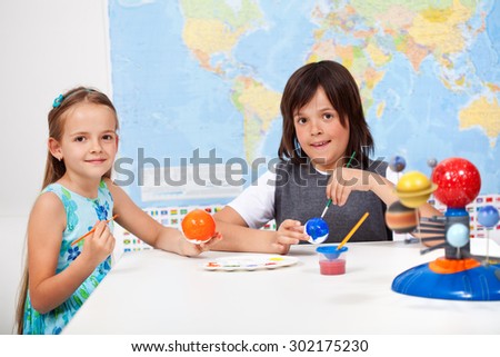 Kids in science and arts class -focus on girl face