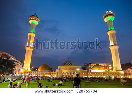 Bandung, West Java/Indonesia - August 27 2015: Great Mosque in Bandung city west java Indonesia, this place located in main center of the city. Lots of people visit this place to hang around