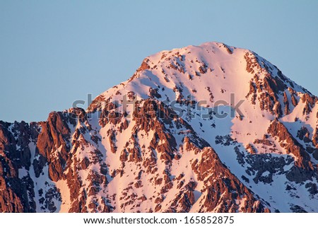 Pink mountain (Pena Ubina) at sunset in the north of Spain.
