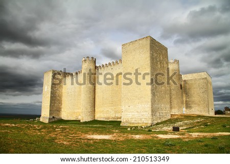 Montealegre castle in a stormy sky, Route of the Castles, Valladolid, Castilla y Leon, Spain
