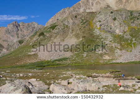 Colorado's Rocky Mountains - hikers at the Continental Divide at Herman Lake