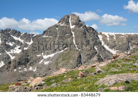 Mount of the Holy Cross, a Colorado Fourteener (over 14,000 foot elevation).  Snow in the couloir of the mountain face forms a cross.