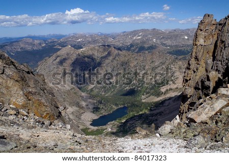 View of Crater Lake from the Continental Divide at Pawnee Pass, Colorado\'s Indian Peaks Wilderness.