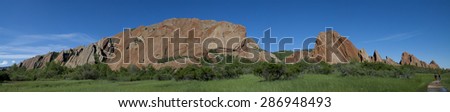 Spring among the red sandstone formations at Roxborough State Park in the suburbs of Denver, Colorado - panoramic view.