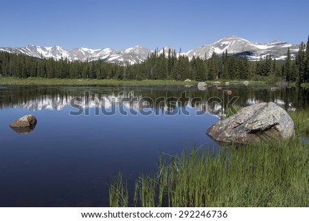 Colorado\'s Indian Peaks Wilderness - reflected mountains in Red Rock Lake