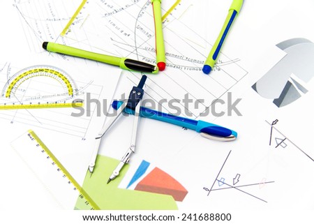 Drawing tools with compass, for construction, architecture, IT and other projects