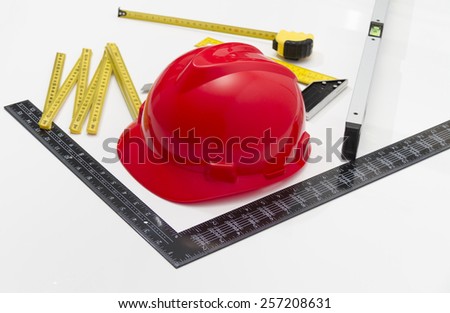 Helmet and tools for construction drawings and buildings