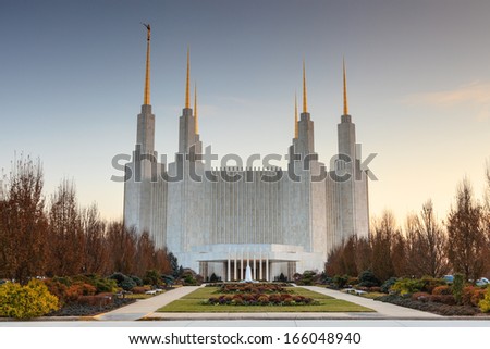 The Lds Mormon Temple Is Located In Kensington, Maryland Near Washington, Dc And Towers Majestically Above The Trees.
