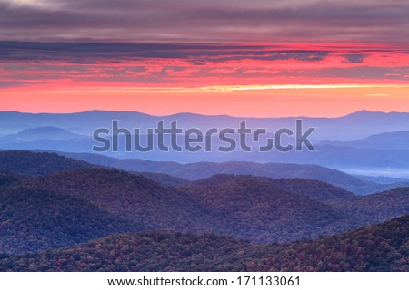 Sunrise over the Blue Ridge Mountains in Western North Carolina