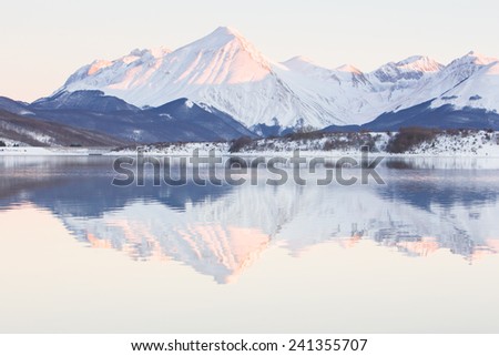 Image of pink mountains with the snow