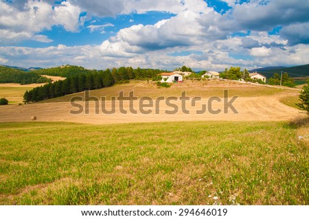 Country farm house in the summer field