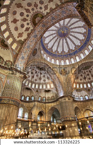 Image Shot Inside The Grand Blue Mosque In Istanbul, Turkey