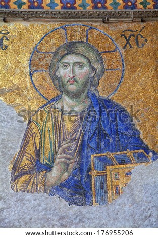 ISTANBUL, TURKEY - APRIL 10: Hagia Sophia - on April 10, 2011 in Istanbul, Turkey. Deesis mosaic in the interior of Hagia Sophia
