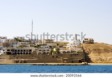 The expanding part of Sekalla in Hurghada Egypt. Hotel complex under construction in the background right next to the desert