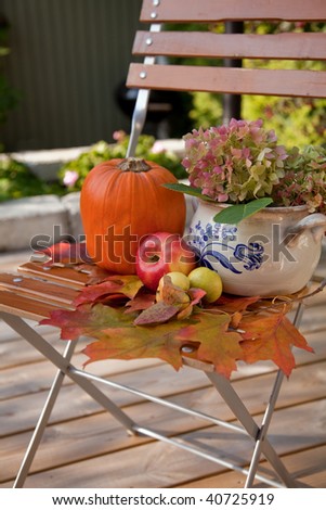 still life with autumnal garden supplies