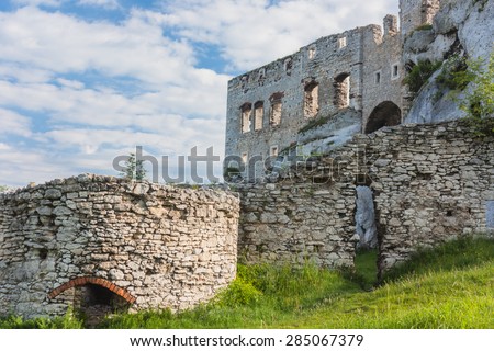 The ruins of a medieval castle\
The ruins of a medieval castle situated in the picturesque scenery of the jury of Krakow Czestochowa.\
Country. Poland\
Village: Ogrodzieniec\
Date May 31, 2015