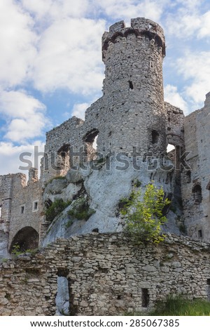 The ruins of a medieval castle\
The ruins of a medieval castle situated in the picturesque scenery of the jury of Krakow Czestochowa.\
Country. Poland\
Village: Ogrodzieniec\
Date May 31, 2015
