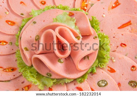 closeup spicy bologna with vegetables