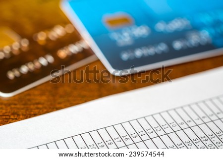 To pay for the credit, payment cards and payment sheet on the table