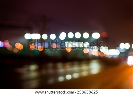 Night industrial city, lights of the railroad