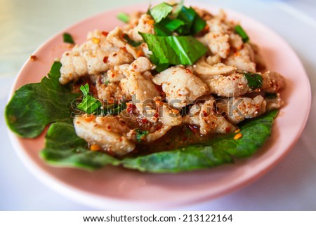 spicy minced meat salad , Spicy food