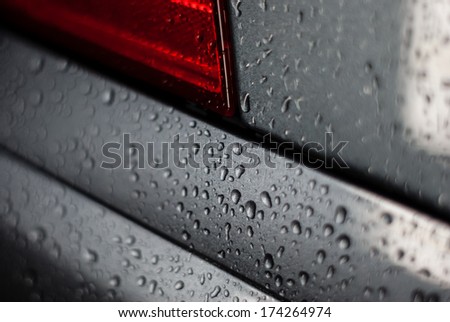 Water drops and lights on a car in the evening