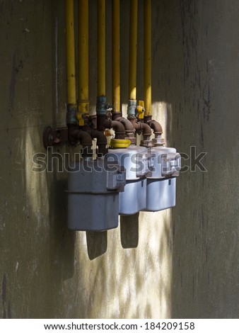 Measuring gas pressure devices and concrete wall background
