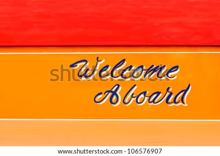 Welcome Aboard - decorative message on the side of a old Maltese bus.