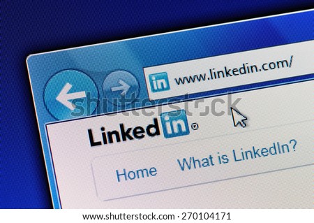 Muenster, Germany - May 23, 2011: Linkedin homepage is displayed in web browser on a computer screen. Linkedin.com is a business-oriented social networking site.