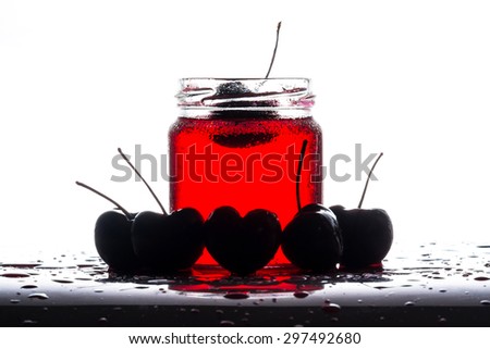Glass of cherry juice isolated on white, Cherry juice splash
