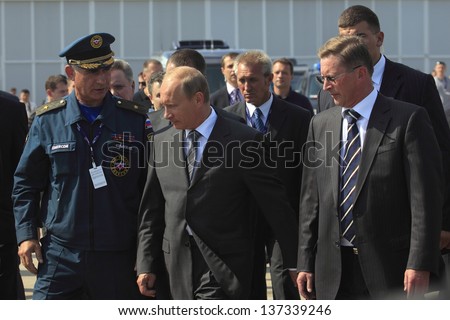 MOSCOW, RUSSIA - AUGUST 18: Vladimir Putin, President of Russia at the International Aviation and Space Salon MAKS-August 18, 2009 in Zhukovsky, Russia