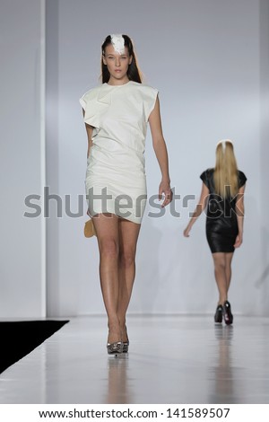 MOSCOW - OCTOBER 16: A model displays a creation by Russian designer Dasha Gauser, during Moscow, Fashion Week on October 16, 2010 in Moscow, Russia.