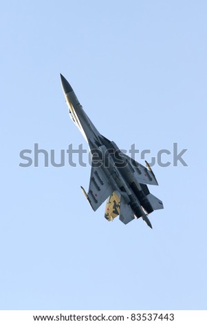 ZHUKOVSKY, RUSSIA - AUG 16: Su-35 airshow at International aviation and space salon MAKS 2011 on August 16, 2011 in Zhukovsky, Russia