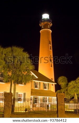Ponce Inlet Lighthouse in Florida at Night. Ponce Inlet Lighthouse ,Night,Ponce Inlet ,