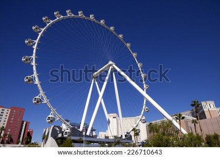 Las Vegas, Nevada, USA - Sept. 22, 2014: The High Roller Ferris Wheel which stands tall 550-foot and has a diameter of 520-foot in Las Vegas, Nevada, USA on September 22, 2014.